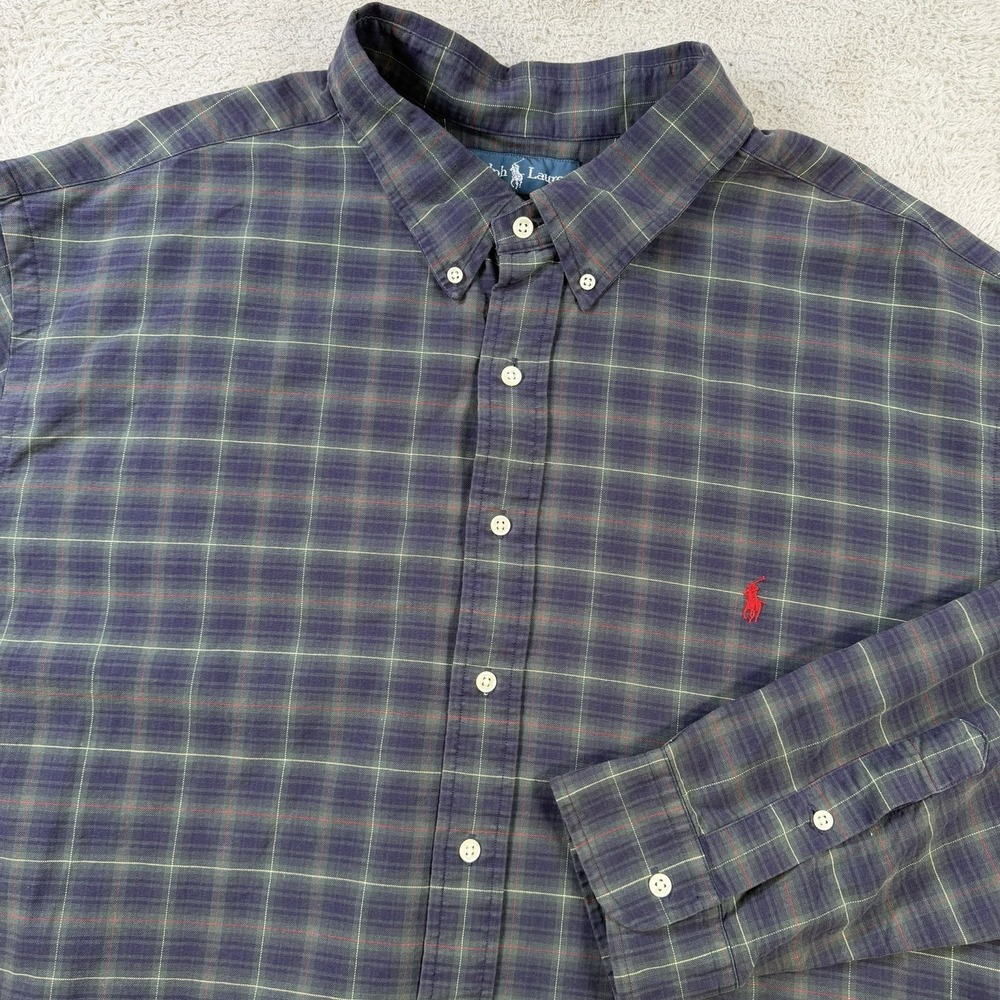 Polo Ralph Lauren Shirt Mens 3XB Navy Plaid Long Sleeve Button Down Pony Cotton